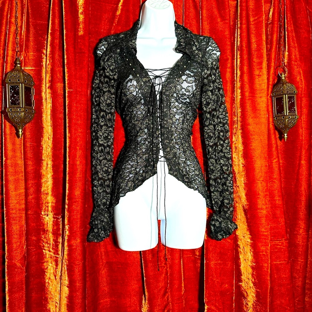 Lip service black lace corset top with studs. 90s vintage goth fits XS S
